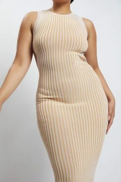 EMS DRESSES Marlisa Ribbed Knit Backless Midi Dress - Nude