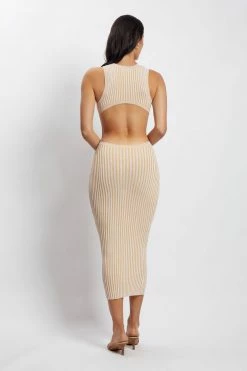 EMS DRESSES Marlisa Ribbed Knit Backless Midi Dress - Nude