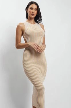 EMS DRESSES Marlisa Ribbed Knit Backless Midi Dress - Nude