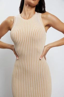 EMS DRESSES Marlisa Ribbed Knit Backless Midi Dress - Nude