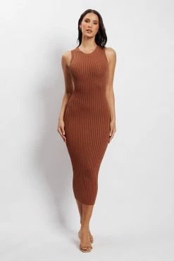 EMS Marlisa Ribbed Knit Backless Midi Dress - Chocolate DRESSES