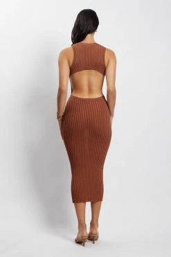 EMS Marlisa Ribbed Knit Backless Midi Dress - Chocolate DRESSES