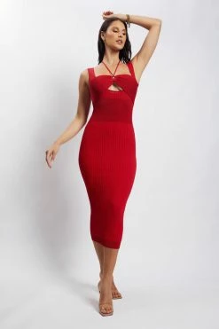 EMS Liana Bandeau Knitted Midi Dress - Chilli Pepper DRESSES
