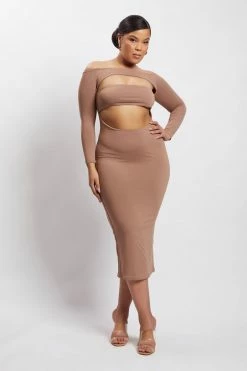 WXI DRESSES Breanna Cut Out Midi Dress - Light Brown 17 WXI DRESSES Breanna Cut Out Midi Dress - Light Brown