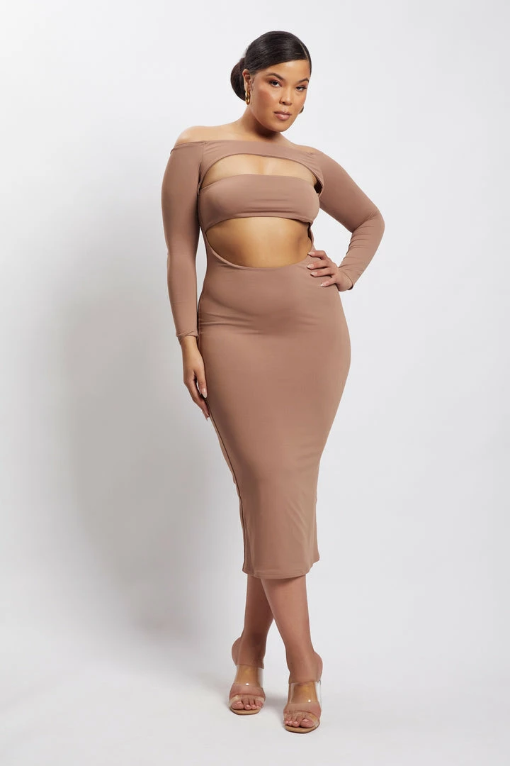 WXI DRESSES Breanna Cut Out Midi Dress - Light Brown 8 WXI DRESSES Breanna Cut Out Midi Dress - Light Brown