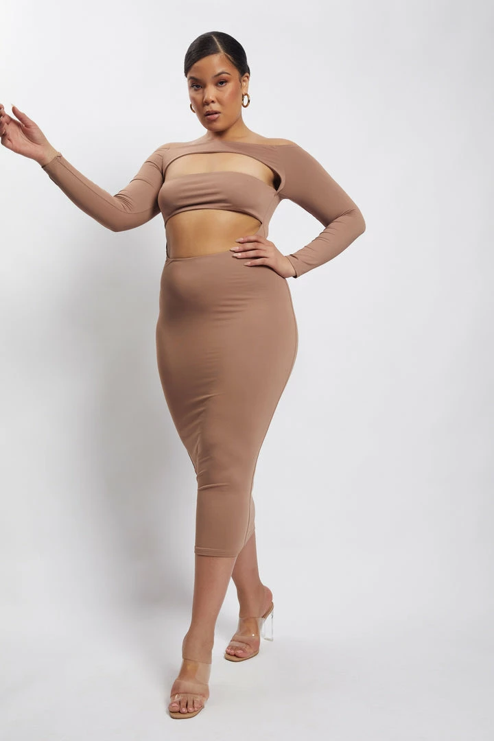 WXI DRESSES Breanna Cut Out Midi Dress - Light Brown 2 WXI DRESSES Breanna Cut Out Midi Dress - Light Brown