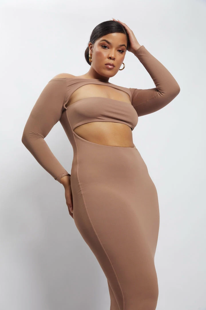 WXI DRESSES Breanna Cut Out Midi Dress - Light Brown 6 WXI DRESSES Breanna Cut Out Midi Dress - Light Brown