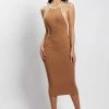 SOP DRESSES Heidi Contrast Binding Knitted Midi Dress - Tan