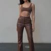 WNT Tyra Straight Leg Faux Leather Pants - Chocolate
