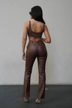 WNT Tyra Straight Leg Faux Leather Pants - Chocolate
