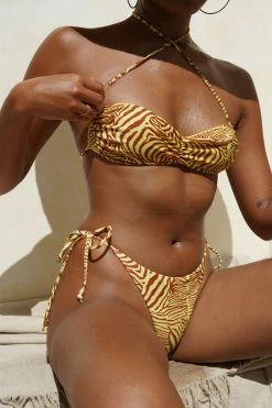 GLD MESHKI SWIM Peyton Tie Up Bikini Bottom - Yellow Zebra