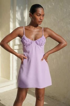 BSD DRESSES Amelie Shirring Bust Slip Dress - Lilac