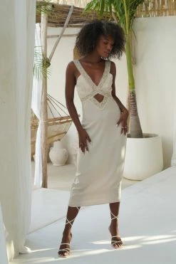 WNT DRESSES Kristin Lace Cut Out Midi Dress - Champagne