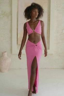 AMC Jacqui Side Split Midi Skirt - Pink Two Piece Sets