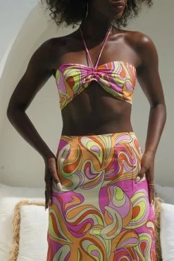 JLW Frankie Two Tone Satin Bandeau - Psychedelic Print Two Piece Sets