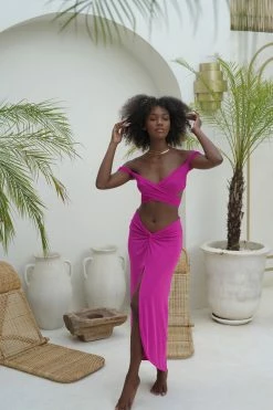 ROM Nicky Midi Twist Mesh Skirt - Fuchsia