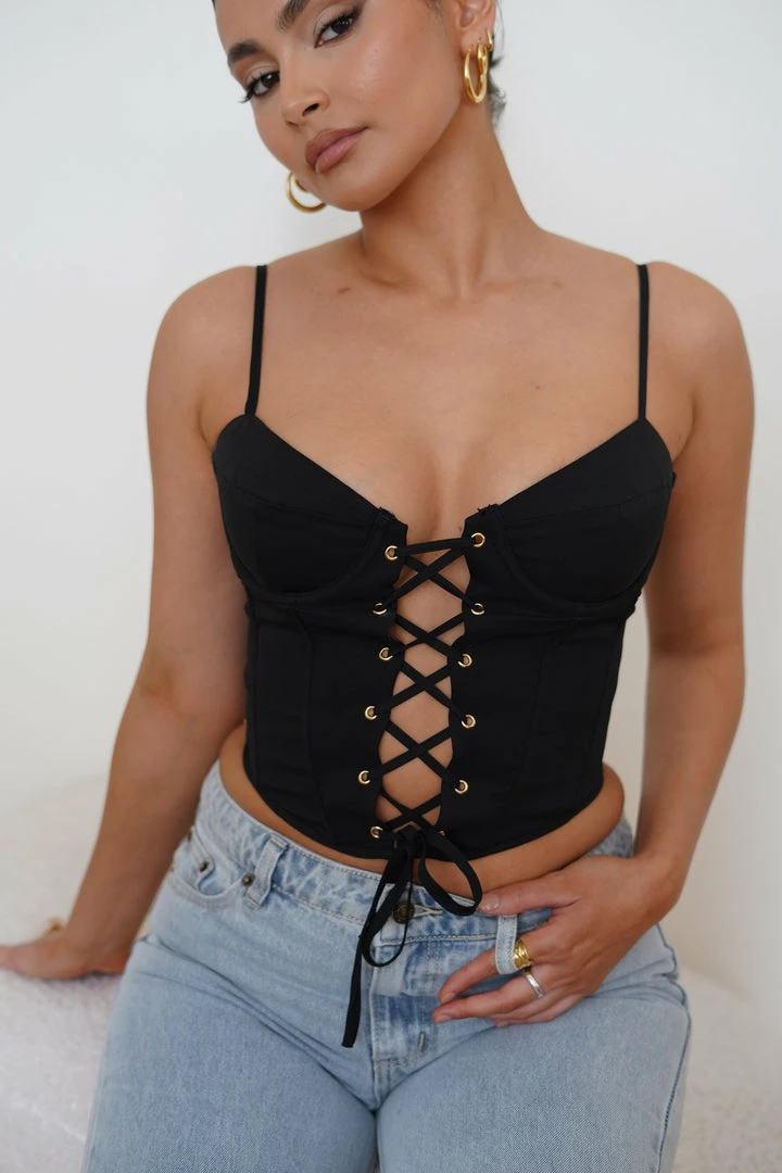 BSD Janice Longline Corset Top - Black 1 BSD Janice Longline Corset Top - Black