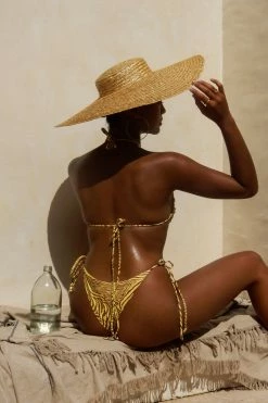 GLD MESHKI SWIM Peyton Tie Up Bikini Bottom - Yellow Zebra