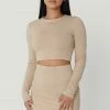 Meshki Boutique Emely Long Sleeve Crop Top - Almond All Tops