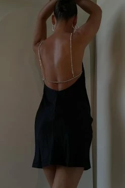 JLW DRESSES Sofie Mini Rhinestone Strap Dress - Black