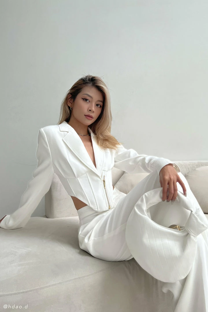 WNT Gloria Cropped Corset Blazer - White Two Piece Sets 1 WNT Gloria Cropped Corset Blazer - White Two Piece Sets