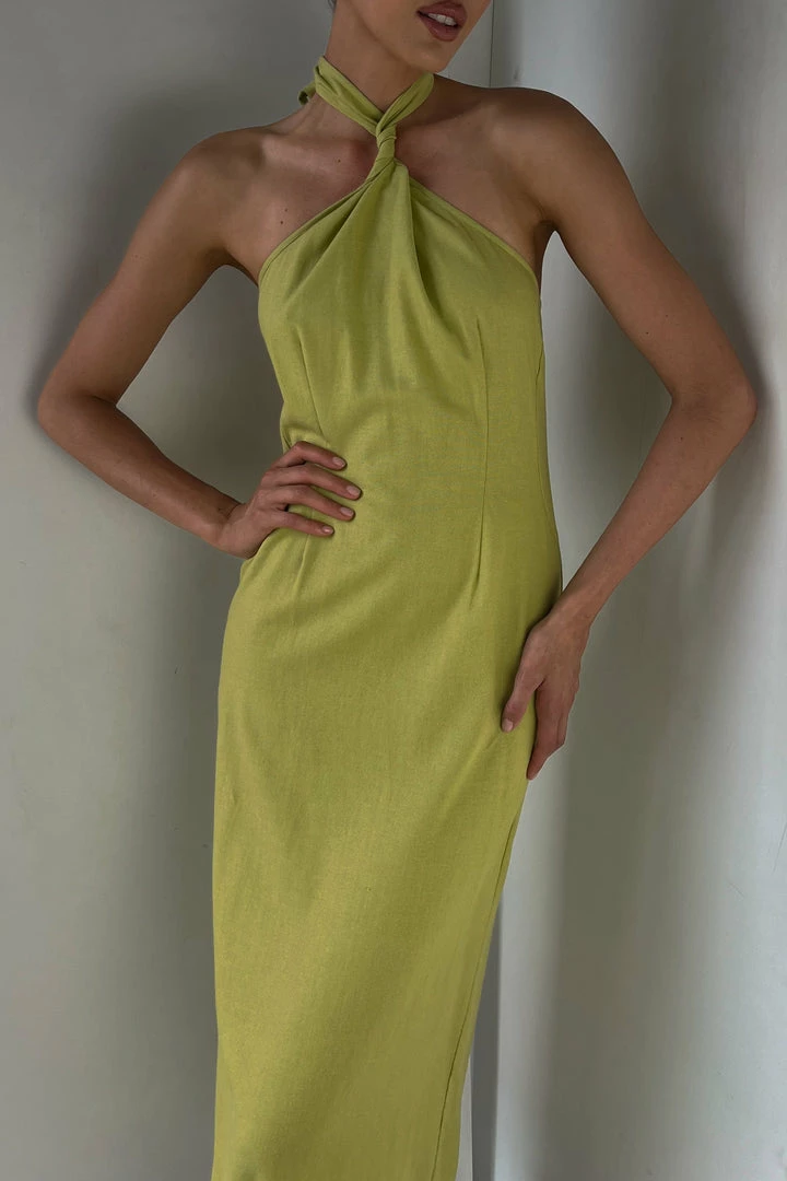 HSH DRESSES Ellie Linen Halter Midi Dress - Apple 1 HSH DRESSES Ellie Linen Halter Midi Dress - Apple