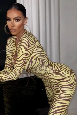 ROM DRESSES Imogen Lace Up Long Sleeve Midi Dress - Zebra Print 20 ROM DRESSES Imogen Lace Up Long Sleeve Midi Dress - Zebra Print