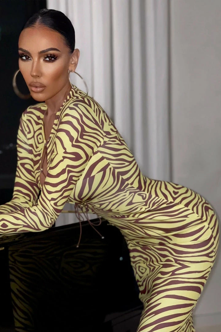 ROM DRESSES Imogen Lace Up Long Sleeve Midi Dress - Zebra Print 10 ROM DRESSES Imogen Lace Up Long Sleeve Midi Dress - Zebra Print