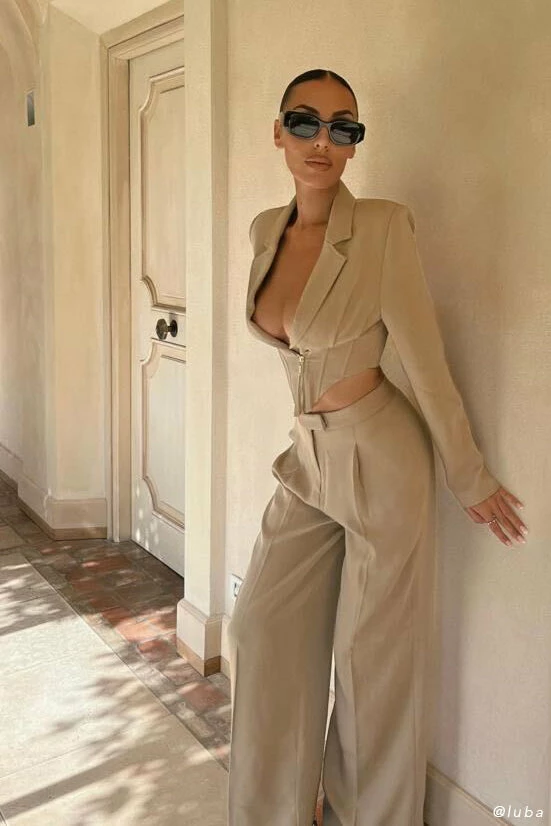 WNT Gloria Wide Leg Trouser - Taupe Two Piece Sets 1 WNT Gloria Wide Leg Trouser - Taupe Two Piece Sets