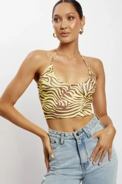 ROM All Tops Joelle Halter Crop Top - Zebra Print