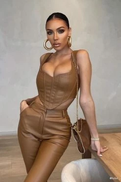 LCH Kali Faux Leather Corset - Dark Tan 27 LCH Kali Faux Leather Corset - Dark Tan