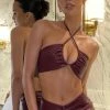 WNG Ruby Faux Leather Ruched Crop Top - Wine Two Piece Sets