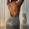 QNG Lily Sequin Front Split Maxi Dress - Silver