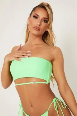 GLD MESHKI SWIM Kyndall Meshki Logo Strap Bandeau Bikini Top - Green