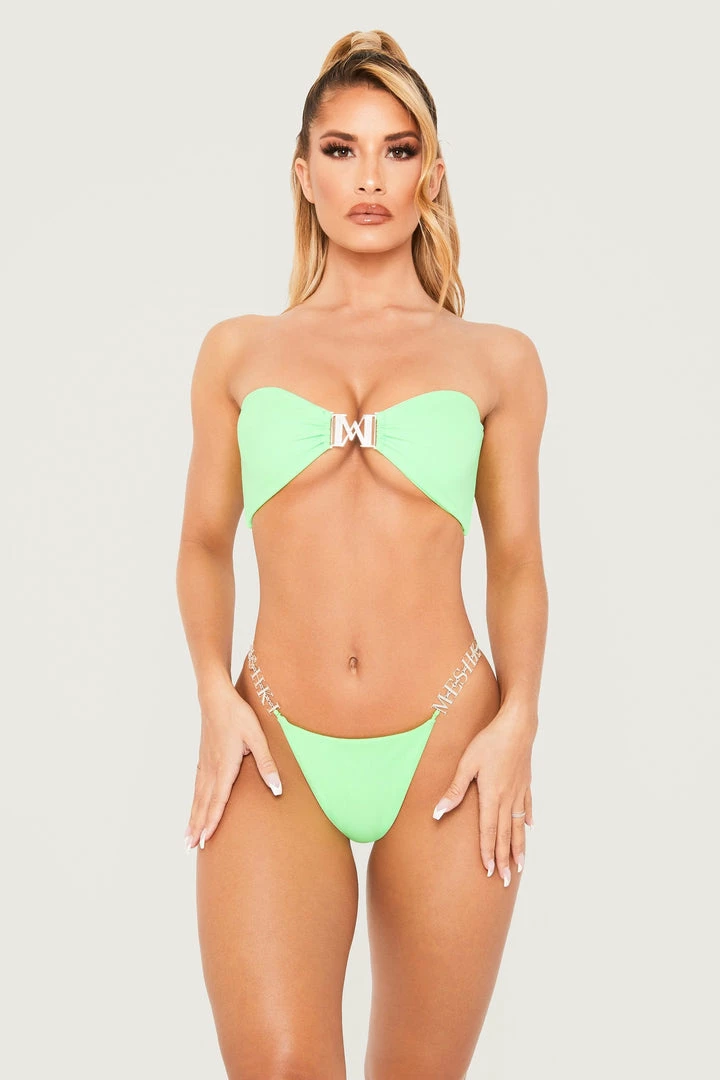 GLD Sydnie Diamante Meshki Logo Bikini Bottom - Lime Green MESHKI SWIM 5 GLD Sydnie Diamante Meshki Logo Bikini Bottom - Lime Green MESHKI SWIM