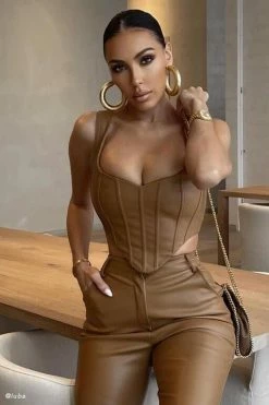 LCH Kali Faux Leather Corset - Dark Tan