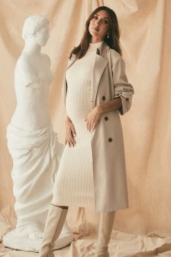 SOP Melissa Grown On Neck Knit Midi Dress - Cream
