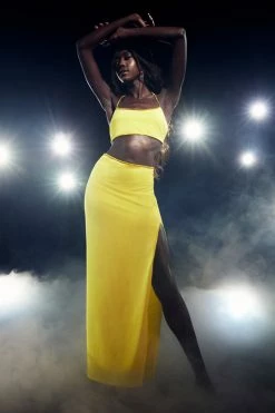 AMC Two Piece Sets Sweeney Diamante Maxi Skirt With Split - Chartreuse