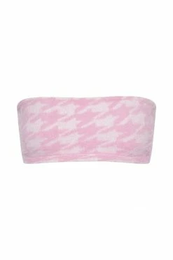 SOP Cindie Fluffy Houndstooth Bandeau Top - Baby Pink