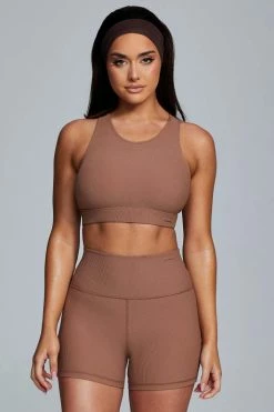 HNG Kenia Ribbed Halter Sports Bra - Mocha Activewear Tops