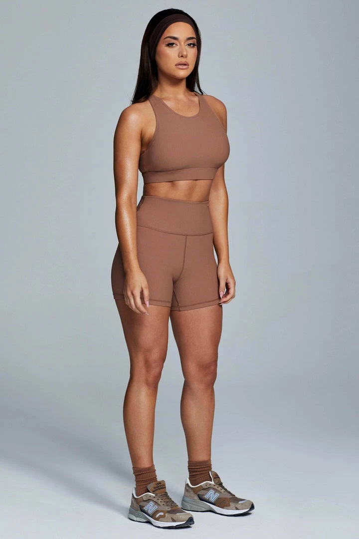 HNG Kenia Ribbed Halter Sports Bra - Mocha Activewear Tops 5 HNG Kenia Ribbed Halter Sports Bra - Mocha Activewear Tops
