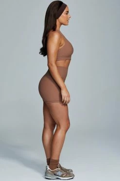 HNG Kenia Ribbed Halter Sports Bra - Mocha Activewear Tops 12 HNG Kenia Ribbed Halter Sports Bra - Mocha Activewear Tops