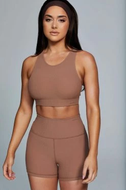 HNG Kenia Ribbed Halter Sports Bra - Mocha Activewear Tops 13 HNG Kenia Ribbed Halter Sports Bra - Mocha Activewear Tops