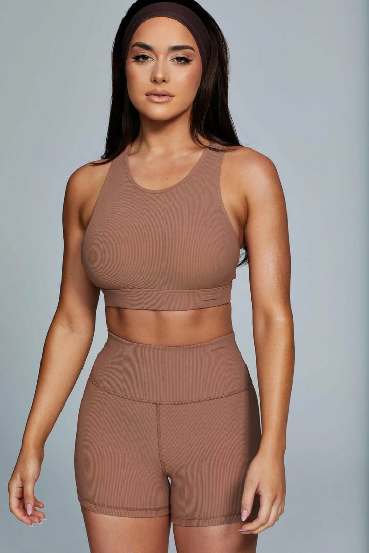 HNG Kenia Ribbed Halter Sports Bra - Mocha Activewear Tops 7 HNG Kenia Ribbed Halter Sports Bra - Mocha Activewear Tops