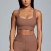 HNG Thea Ribbed Racerback Crop Top - Mocha Activewear Tops