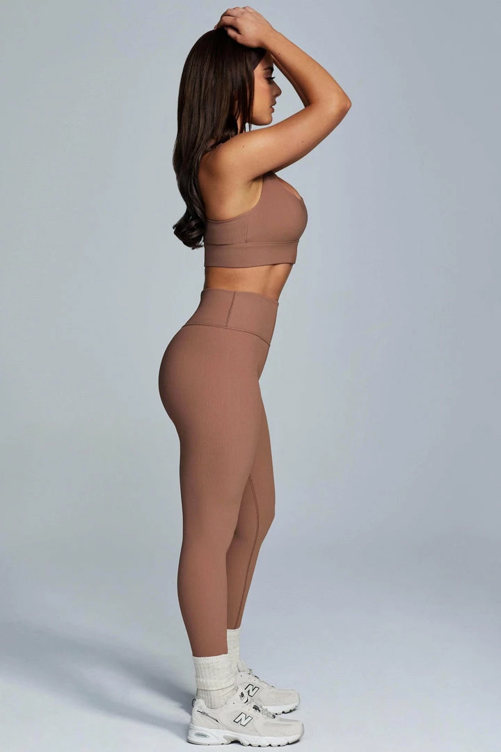 HNG Thea Ribbed Racerback Crop Top - Mocha Activewear Tops 7 HNG Thea Ribbed Racerback Crop Top - Mocha Activewear Tops