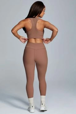 HNG Thea Ribbed Racerback Crop Top - Mocha Activewear Tops