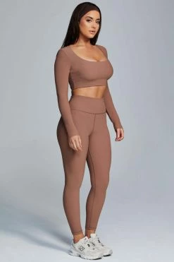 HNG Activewear Bottoms Penny Ribbed Leggings - Mocha