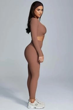 HNG Activewear Bottoms Penny Ribbed Leggings - Mocha