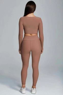 HNG Activewear Bottoms Penny Ribbed Leggings - Mocha